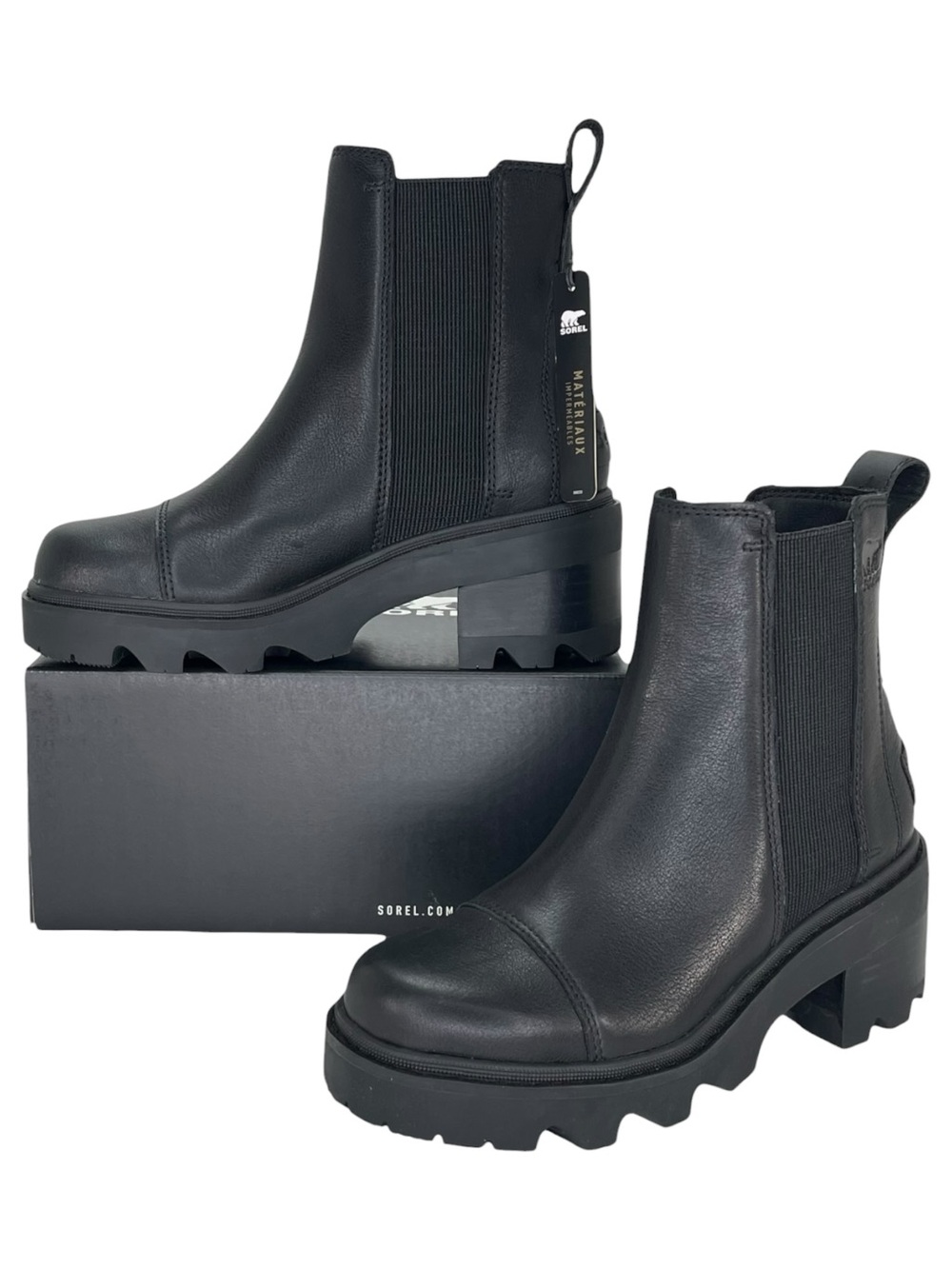 Sorel Joan Now Black Leather Waterproof Womens Chelsea Ankle Boots Size 5M - Picture 11 of 13